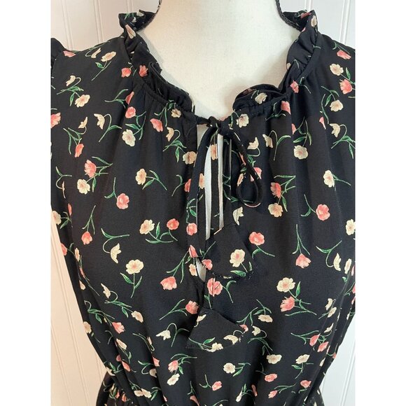 Lucky Brand Black Floral Print Ruffled Sleeveless Dress XL - Picture 5 of 12
